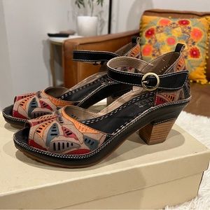 L’artiste Women’s super cute and colorful Peep Toe Heels size 39
